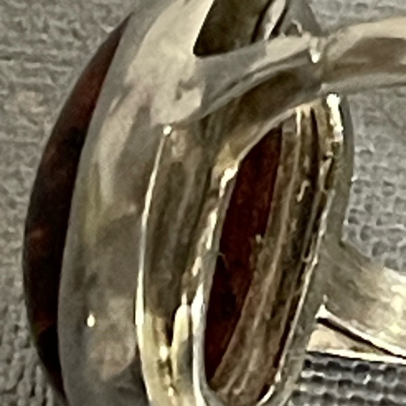 Vintage Modernist 925 Sterling Silver Large Amber Domed Ring - Sz 8 - Picture 7 of 9